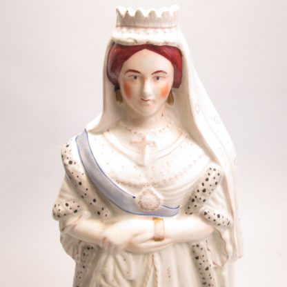 A Large Staffordshire figure of Queen Victoria, white and gilt version, wearing an ermine edge cloak.  Circa 1840 - Image 9