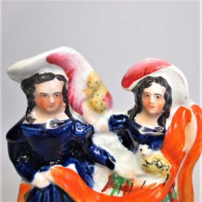 A Staffordshire Pottery figure of two children the girl with a cat and feeding a parrot, the boy holding the cats paw Circa, 1860. - Image 16