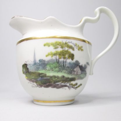 A Pinxton Cream Jug ,painted on each side with landscapes pattern 218 in gold probably by John Cutt Circa 1796-1813 - Image 2