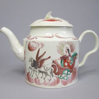 A rare Staffordshire William Greatbatch creamware teapot  decorated with the Roman Goddess Aurora in her chariot, Circa 1770.