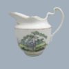 A Pinxton creamer, painted in polychrome with rural landscapes to either side and gilt border lines. Pattern 218. Circa 1796 to1813