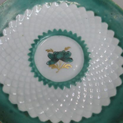 A Bow Porcelain Coffee cup and saucer with pinecone moulding and rare  anchor and dagger mark hand painted in red.   Circa: 1765-70 - Image 8