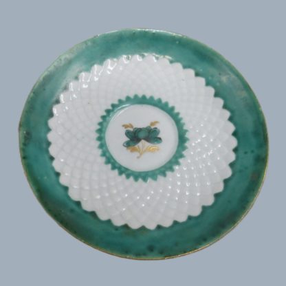 A Bow Porcelain Coffee cup and saucer with pinecone moulding and rare  anchor and dagger mark hand painted in red.   Circa: 1765-70 - Image 7