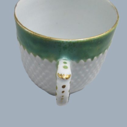 A Bow Porcelain Coffee cup and saucer with pinecone moulding and rare  anchor and dagger mark hand painted in red.   Circa: 1765-70 - Image 4