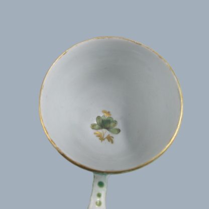 A Bow Porcelain Coffee cup and saucer with pinecone moulding and rare  anchor and dagger mark hand painted in red.   Circa: 1765-70 - Image 5