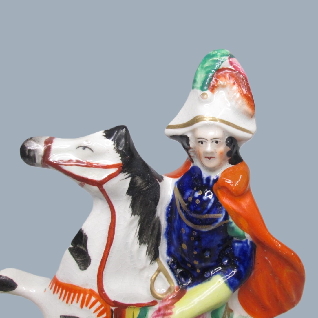 A Victorian Staffordshire military equestrian figure of a soldier with a sword and a canon and canon balls at his feet. Circa 1860. - Image 8