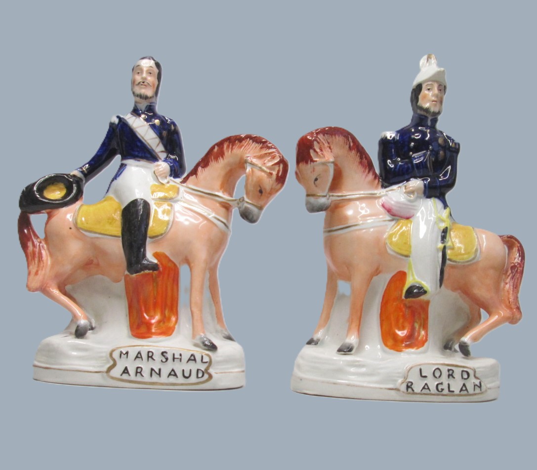Two Victorian Staffordshire equestrian figures of Marshall Arnaud and Lord Raglan both well coloured and painted by the same decorator. Circa 1855. - Image 2