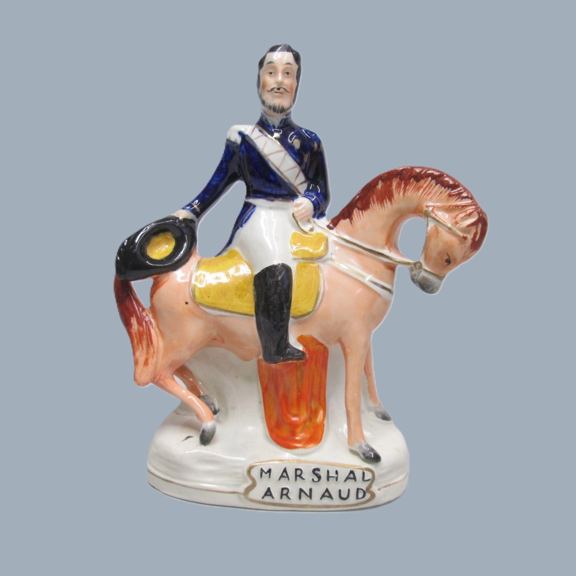 Two Victorian Staffordshire equestrian figures of Marshall Arnaud and Lord Raglan both well coloured and painted by the same decorator. Circa 1855. - Image 12