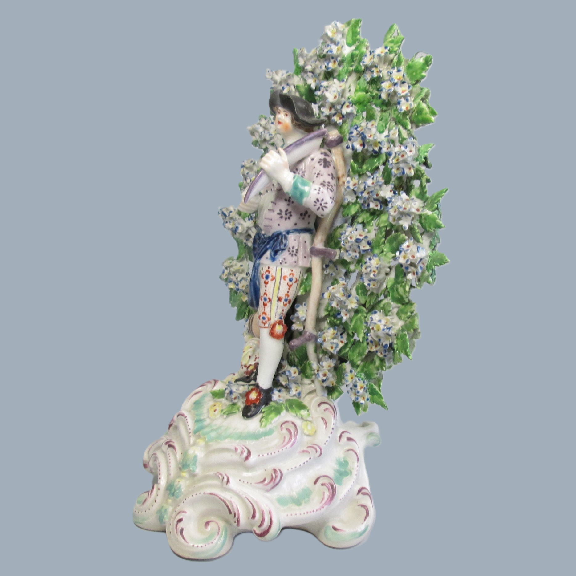 A Derby figure of a Harvester stood before bocage, sharpening his sythe with a whetstone. Circa 1768 - Image 5