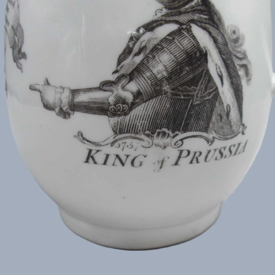 A Worcester porcelain bell shaped mug printed in black with a portrait of the King of Prussia dated 1757 - Image 4
