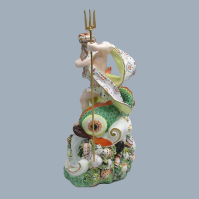 A Derby porcelain figure of Neptune, standing on a rocky mound a with trident in his left hand and a large dolphin beside him. Circa 1760 -70 - Image 11