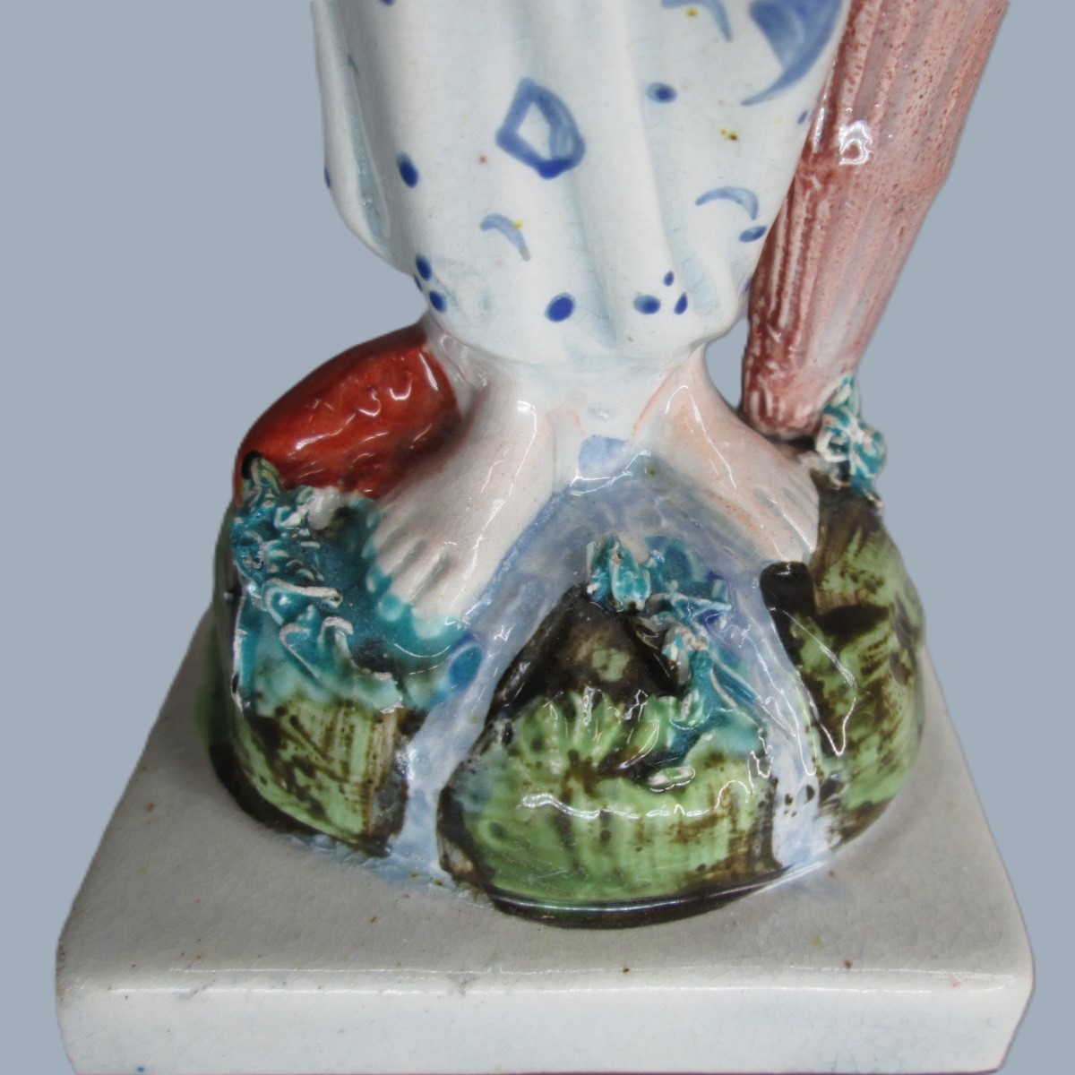 A Staffordshire pearlware square based pottery figure of a Lady holding fish in her apron, emblematic of the element 'Water'. Circa; 1800 - Image 10