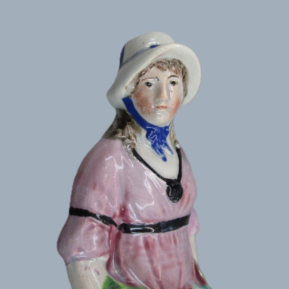 A Staffordshire pearlware square based pottery figure of a Lady holding fish in her apron, emblematic of the element 'Water'. Circa; 1800 - Image 11
